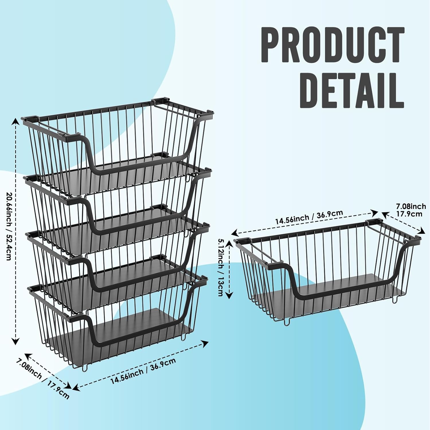 4 Pcs Stackable Wire Baskets for Pantry Organizers and Storage,Vegetable Fruit Basket for Countertop,Kitchen Storage Metal Baskets,Produce Potato Onion Storage Bin,Black - Image 3
