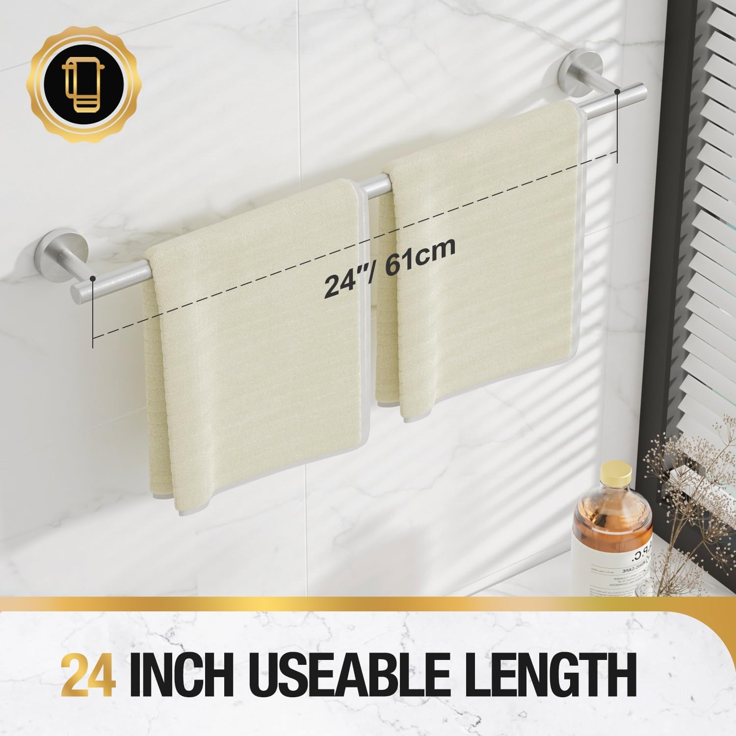 HITSLAM Brushed Nickel 25.7 Inch Towel Bar for Bathroom, SUS304 Stainless Steel Bathroom Towel Rack Wall Mounted, Modern Home Decor Bath Towel Holder with Hardware Accessories - Image 4