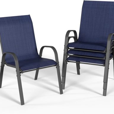 Patio Dining Chairs Set of 4, Outdoor Stackable Dining Chairs High Back for All Weather, Patio Furniture for Backyard, Porch, Garden, Pool Deck (Blue)