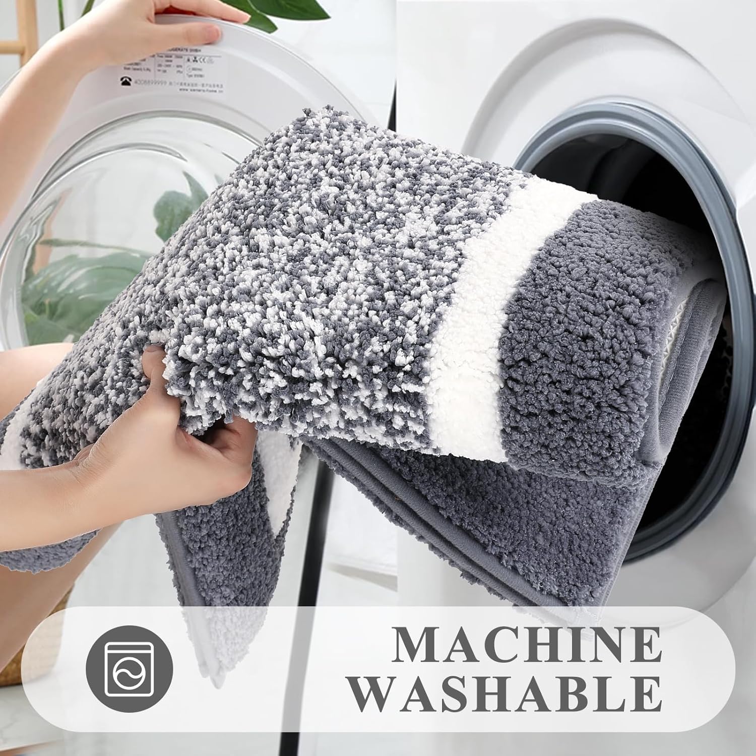 Pauwer Bathroom Rug Mat Set 3 Piece, Microfiber Shaggy Bath Set, Non-Slip Ultra Soft Carpet Mats, Absorbent with U-Shaped Toilet for Bathroom, Tub, Shower, Dark Grey - Image 6